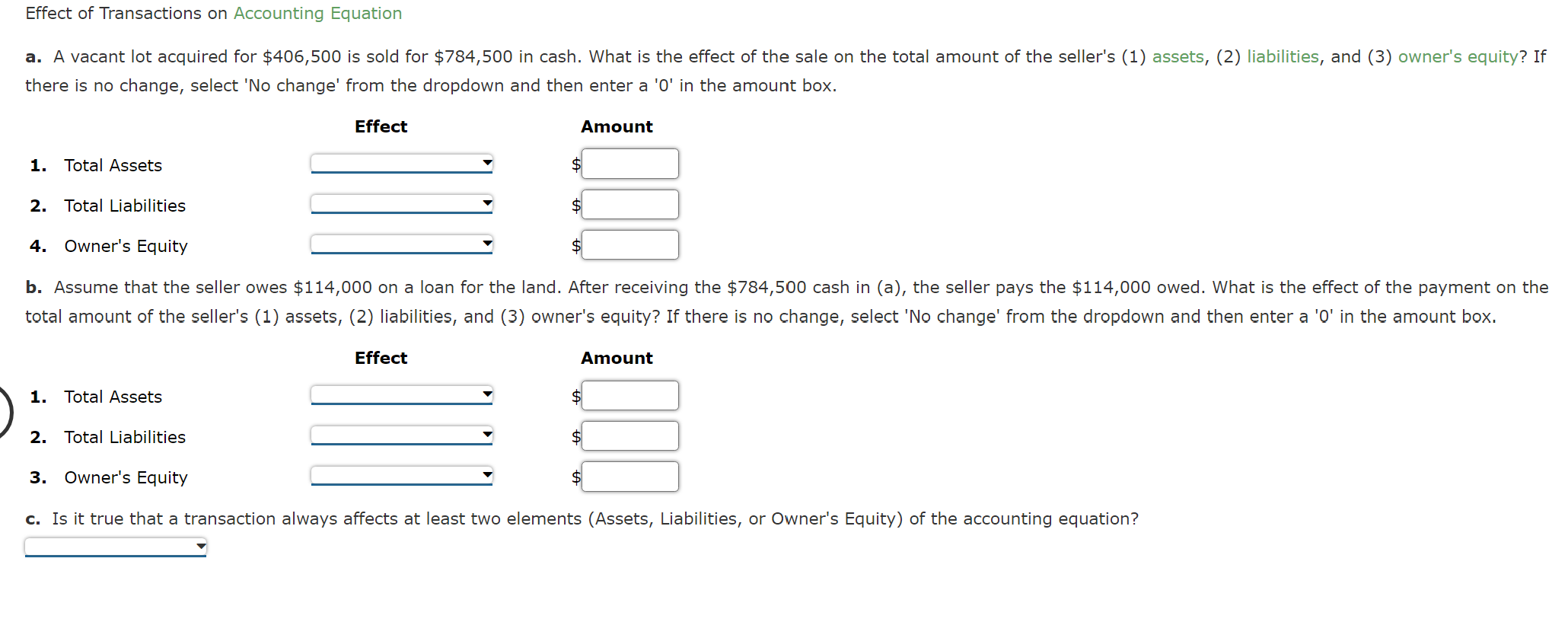 Solved Effect Of Transactions On Accounting Equation There