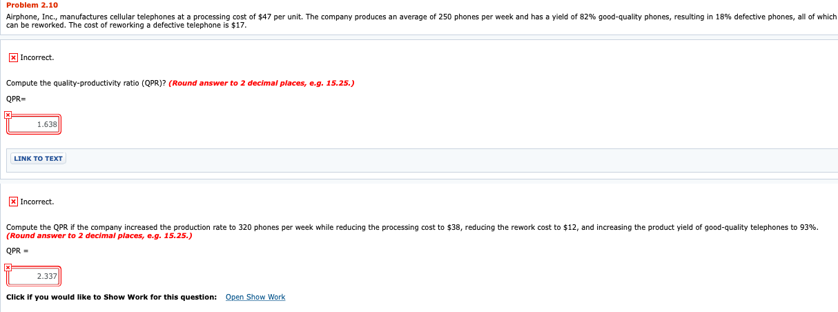 Problem 2.10 Airphone, Inc., manufactures cellular telephones at a processing cost of $47 per unit. The company produces an a