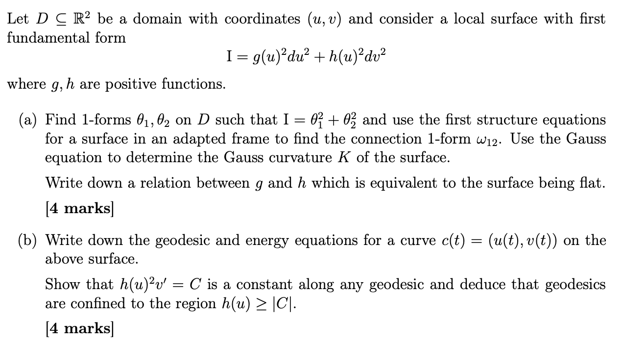 Let D C R2 be a domain with coordinates (u, v) and | Chegg.com