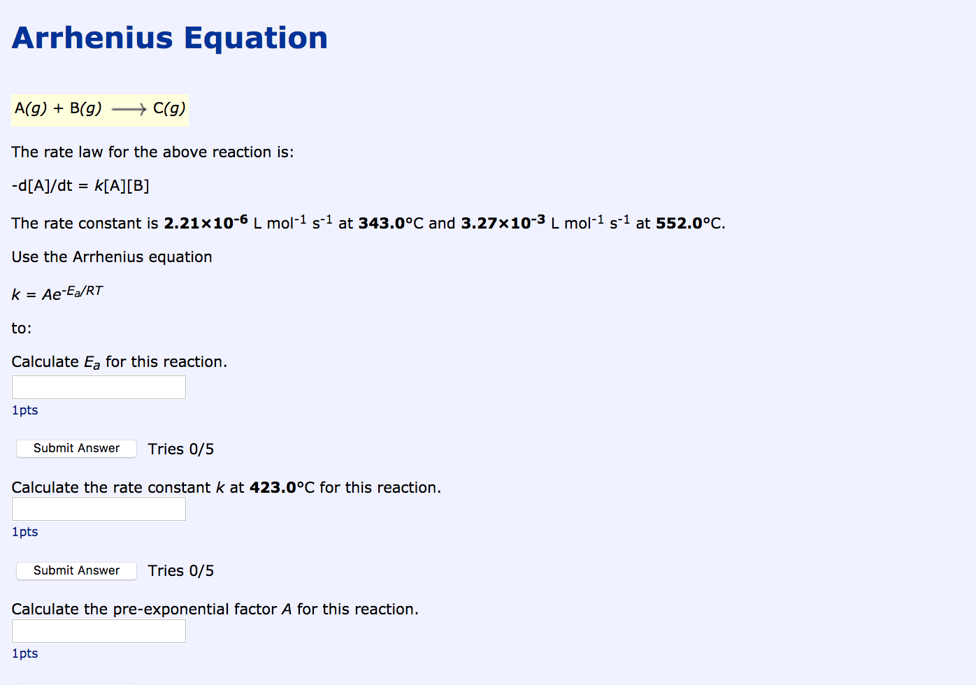 Solved Arrhenius Equation C G A G B G The Rate Law Chegg Com