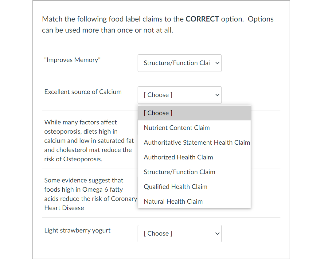 solved-match-the-following-food-label-claims-to-the-correct-chegg