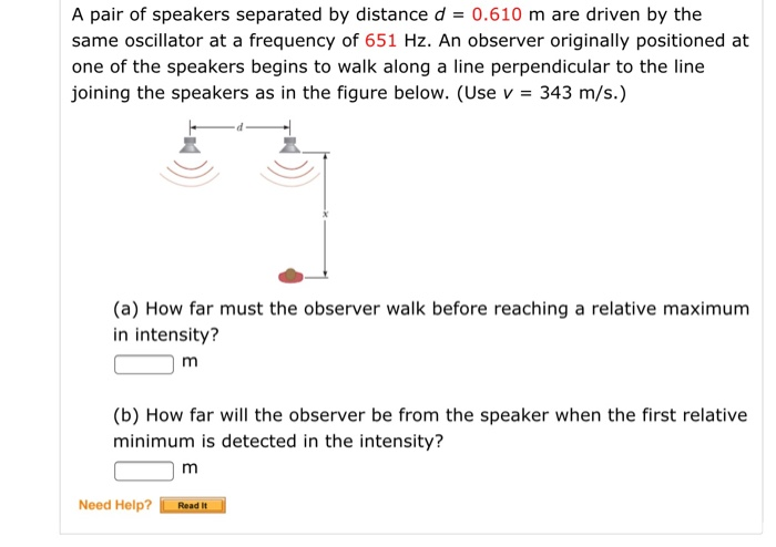 Solved A Pair Of Speakers Separated By Distance D 0 610 M Chegg