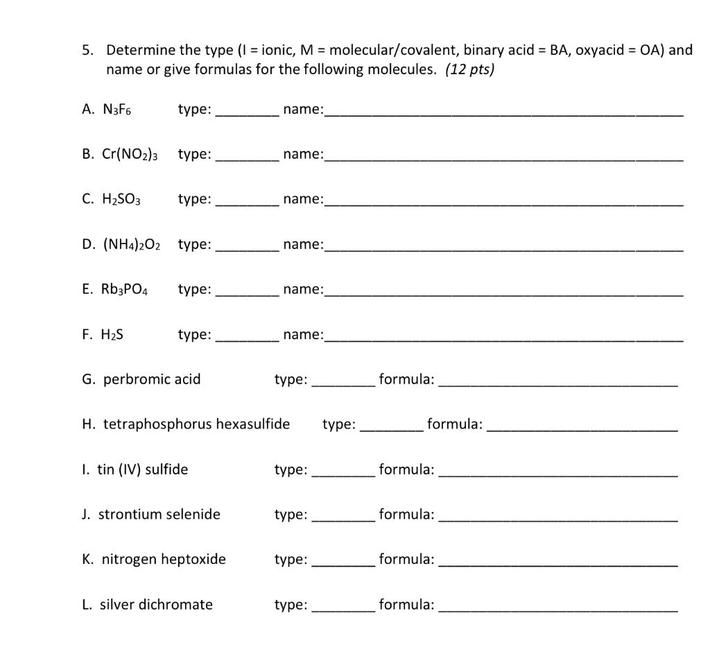 Solved 5. Determine The Type (1 = Ionic, M = 