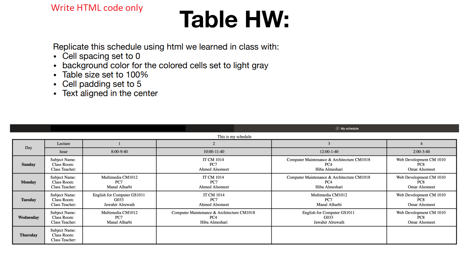 Solved Replicate this schedule using html we learned in | Chegg.com