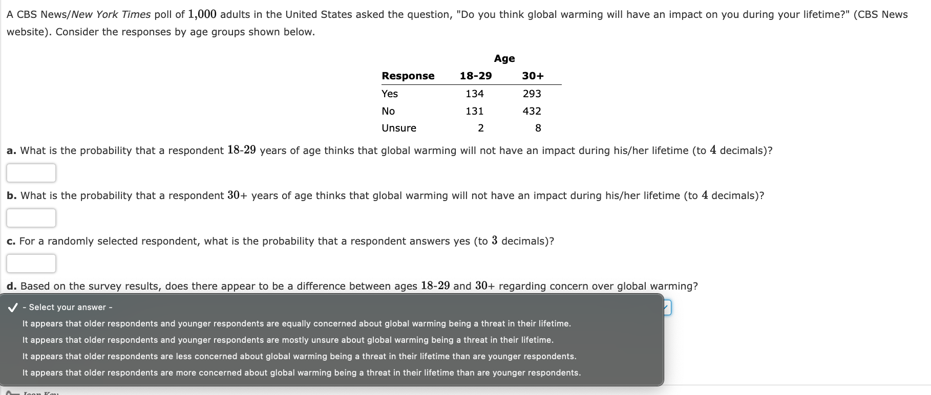 Solved A Cbs News New York Times Poll Of Adults In The Chegg Com