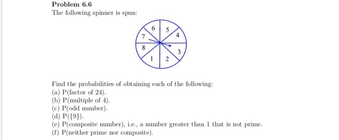 Solved Problem 6.6 The following spinner is spun: Find the | Chegg.com