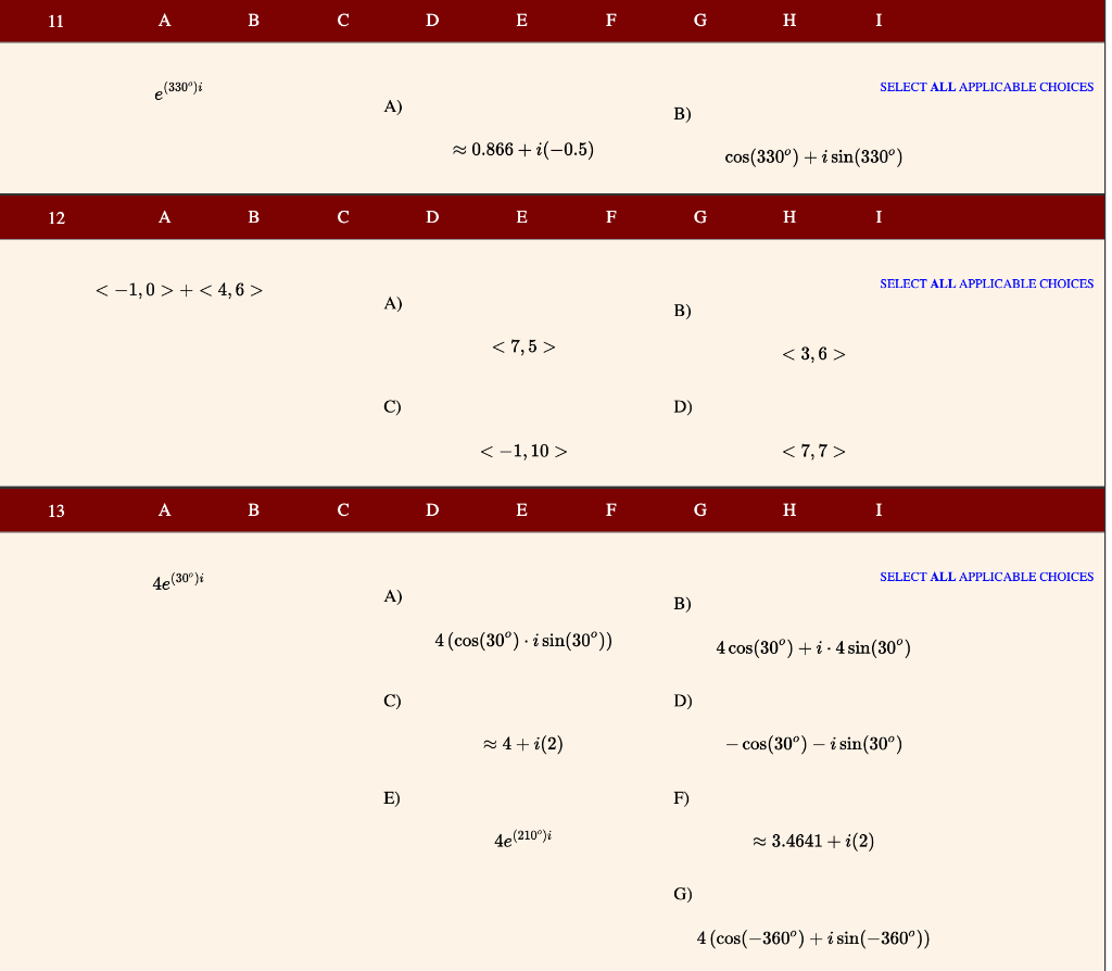 Solved 11 A B с D E F G H I (330) SELECT ALL APPLICABLE | Chegg.com