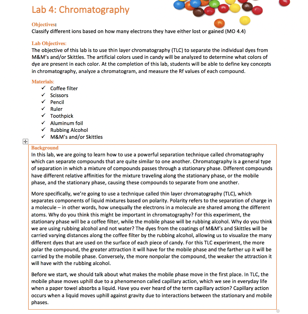 Solved Lab 4 Chromatography Objectives Classify different