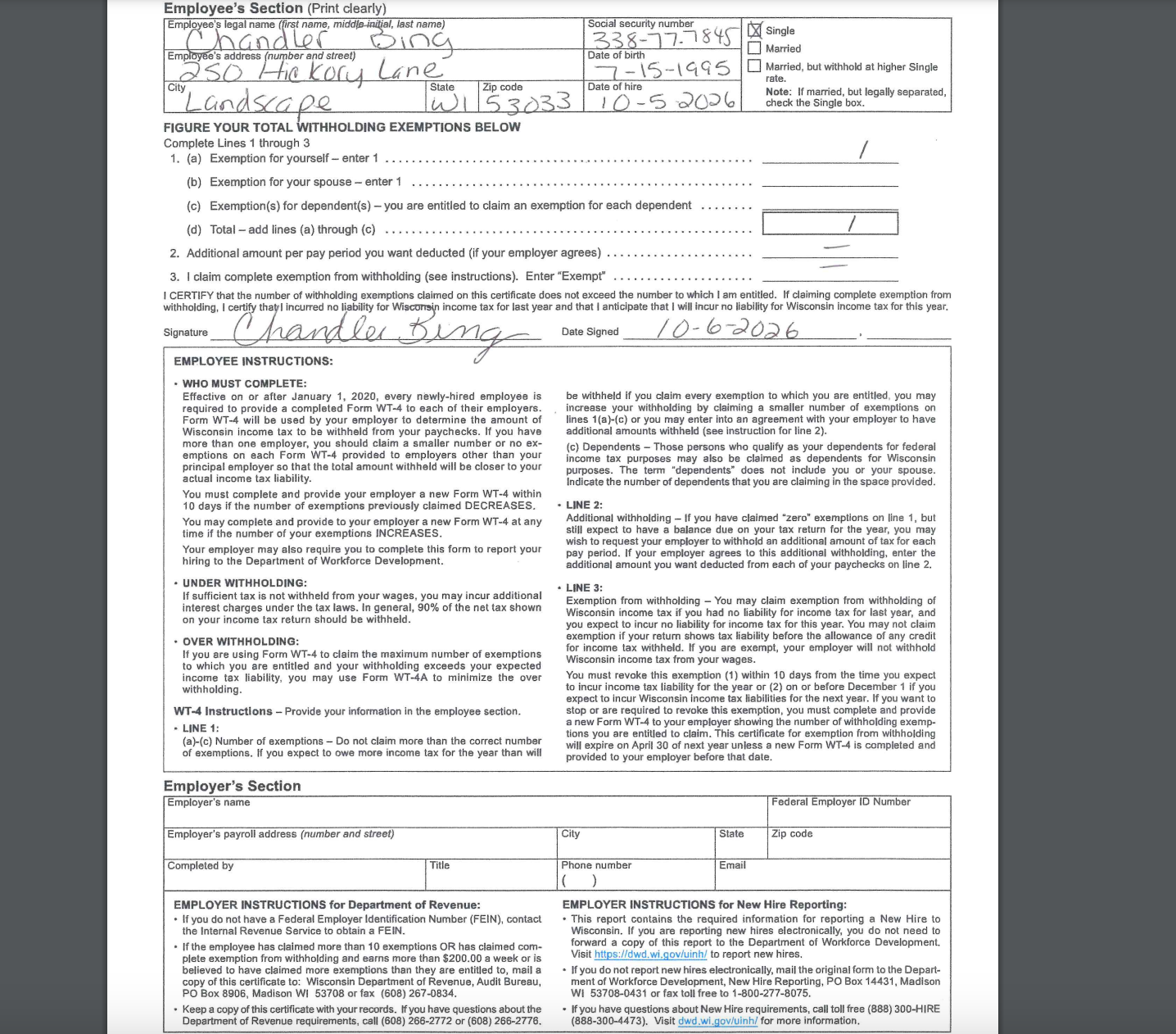 is the wt-4 (wisconsin w-4) completed correctly? yes | chegg