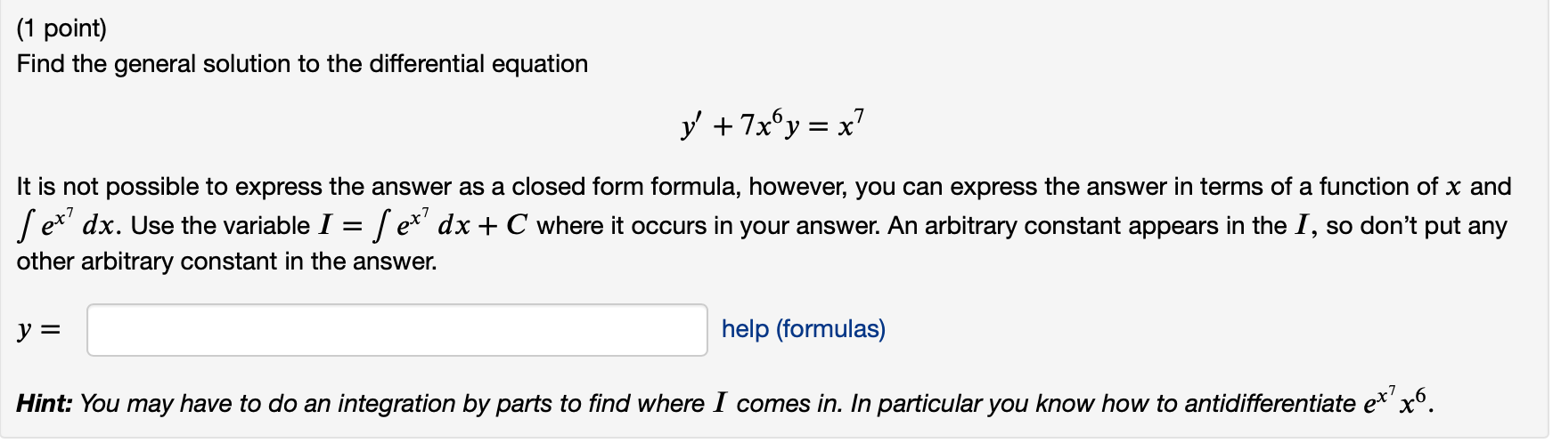 Solved (1 point) Find the general solution to the | Chegg.com