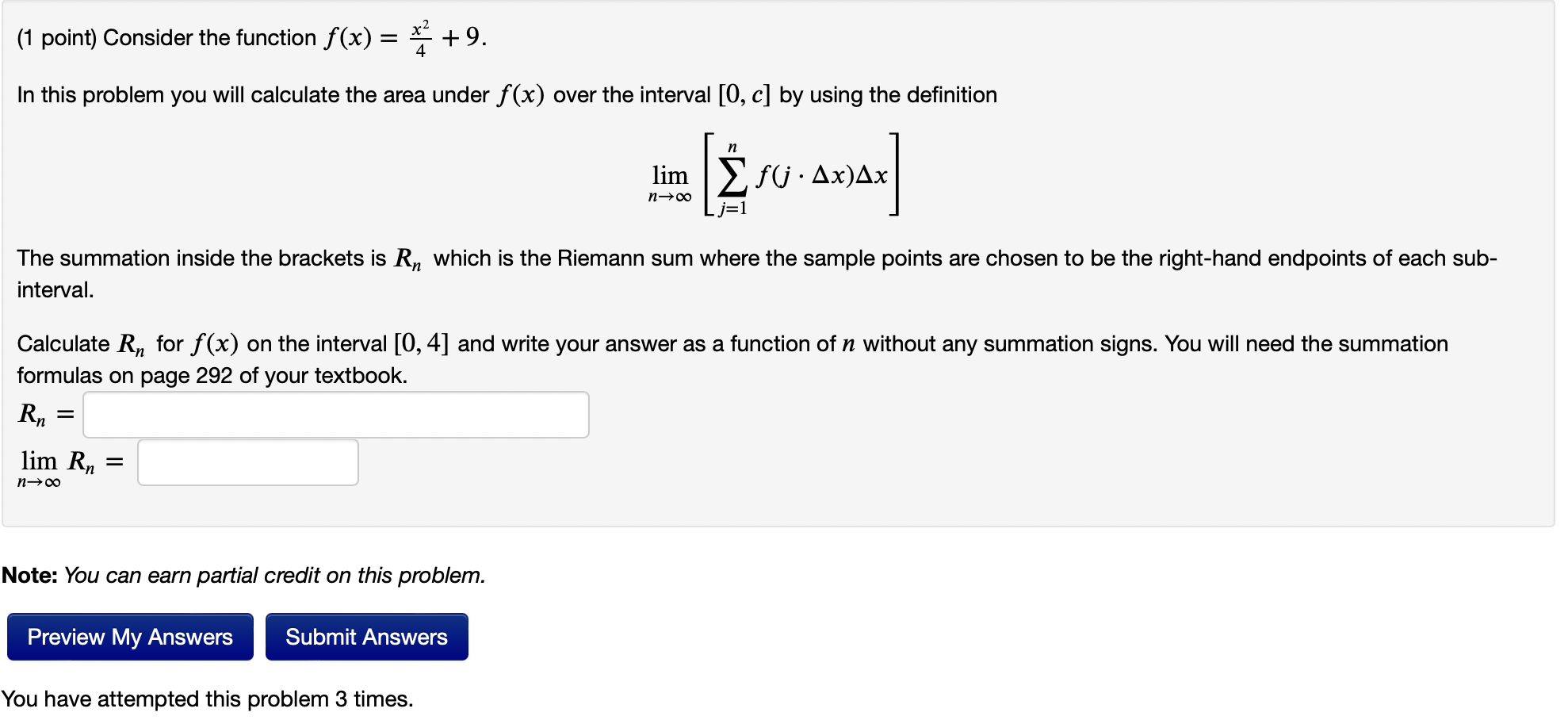 Solved (1 point) Consider the function f(x) = x + 9. = In | Chegg.com
