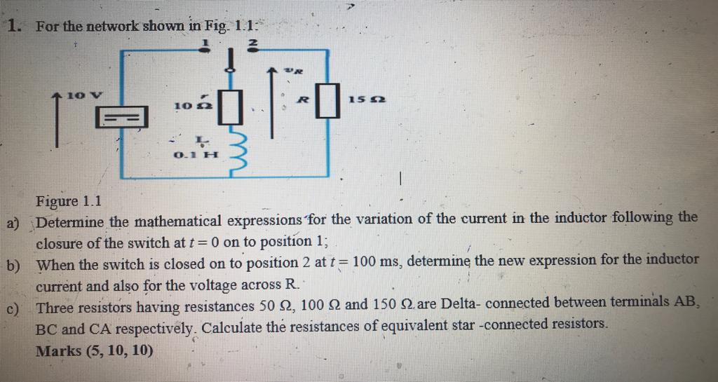 Solved 1. For the network shown in Fig. 1.1 2 15 2 10 Ω a) | Chegg.com