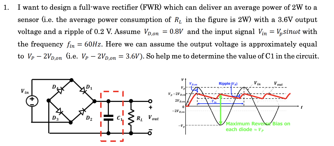 Solved 1. I want to design a full-wave rectifier (FWR) which | Chegg.com