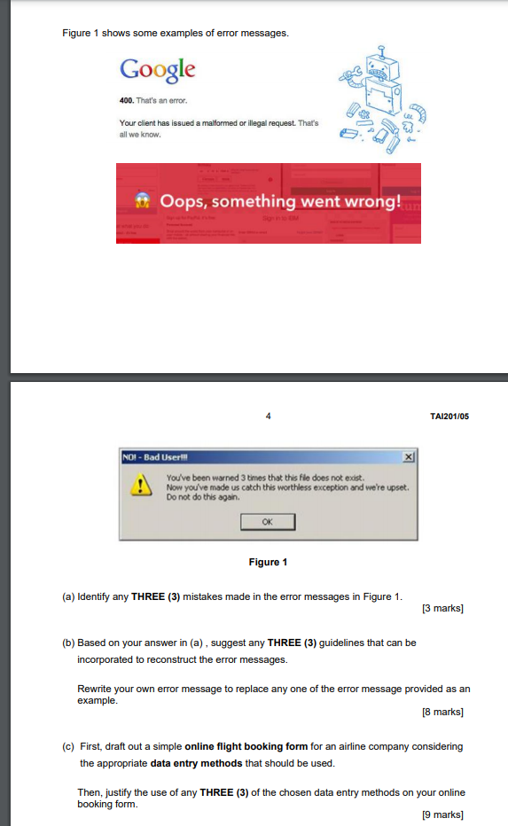 Figure 1 Shows Some Examples Of Error Messages Go Chegg Com