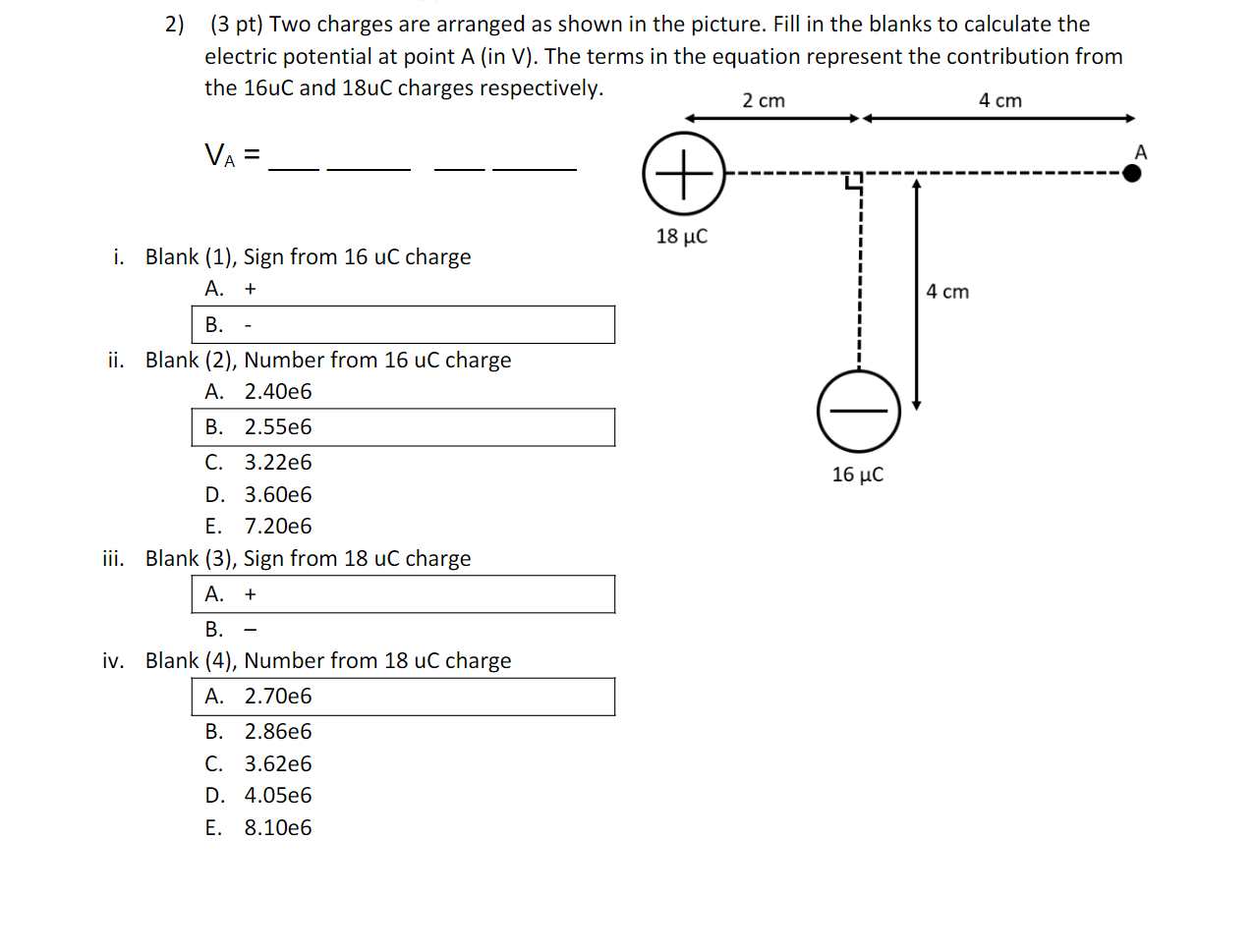 Solved 2) (3 pt) Two charges are arranged as shown in the | Chegg.com