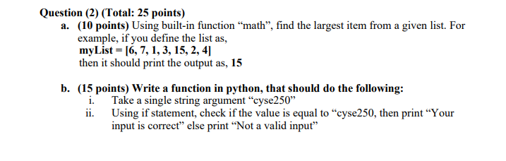 Solved Question (2) (Total: 25 points) a. (10 points) Using | Chegg.com
