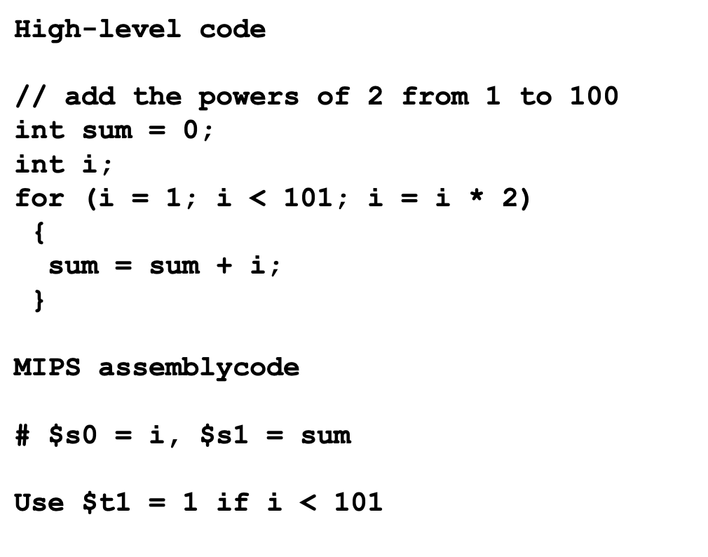 Solved high level code add the powers of 2 from 1 to 100 chegg