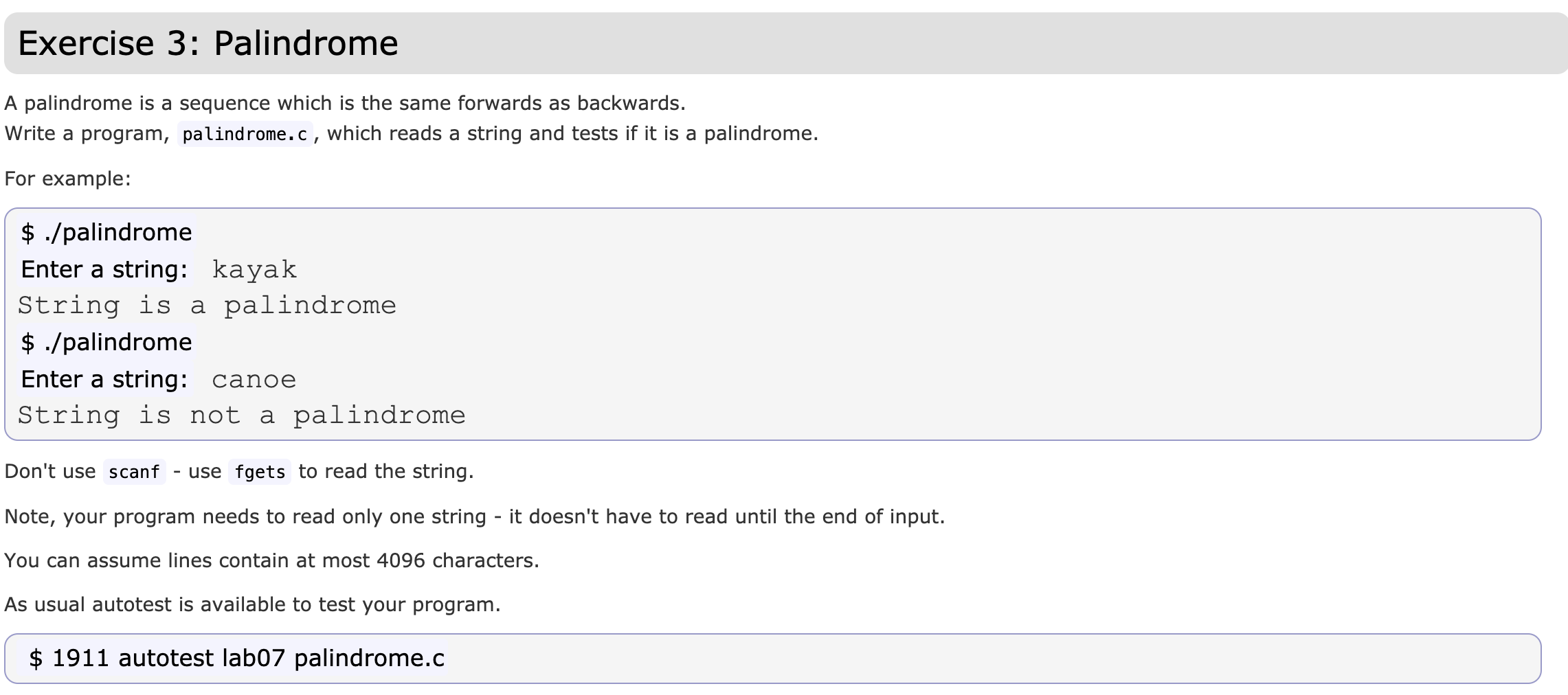 Solved Exercise 3: Palindrome A palindrome is a sequence | Chegg.com