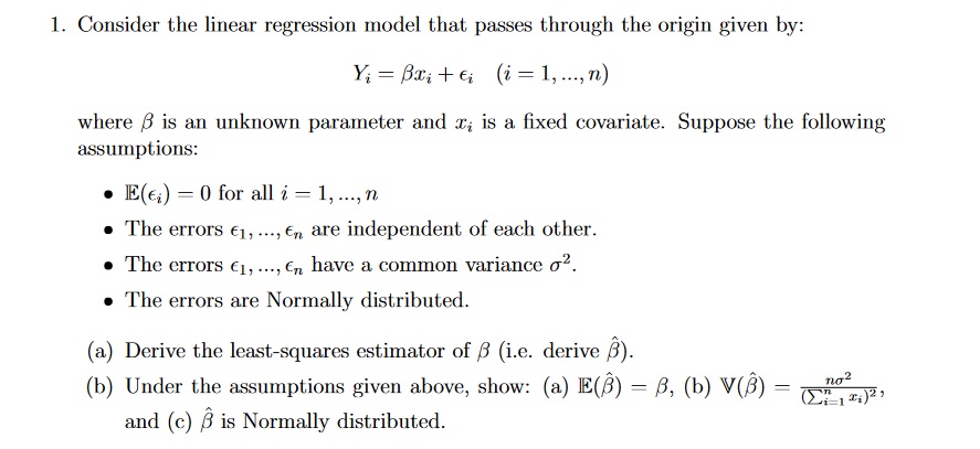 Solved Consider the linear regression model that passes | Chegg.com