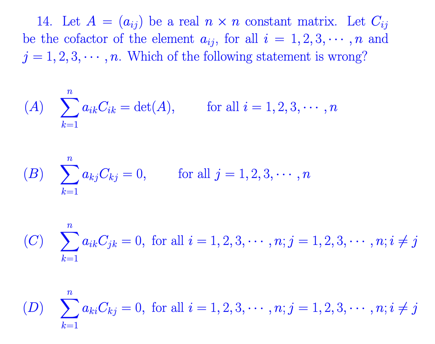 Solved 14. Let A aij be a real n n constant matrix. Let Chegg