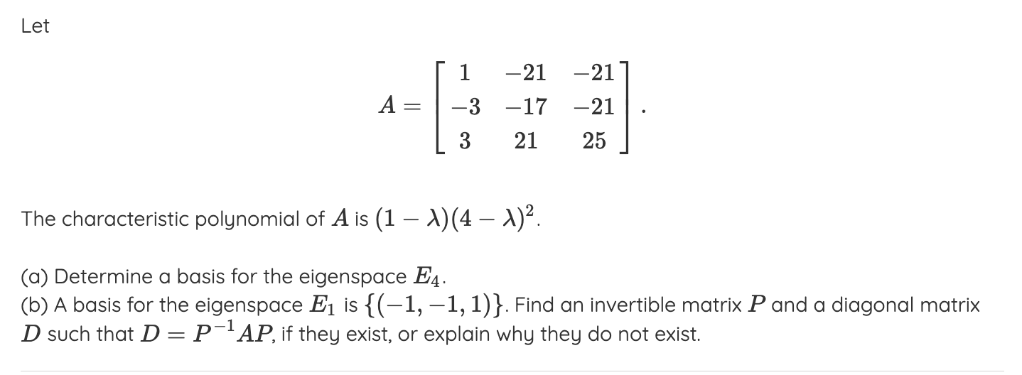 Solved A=⎣⎡1−33−21−1721−21−2125⎦⎤ The characteristic | Chegg.com