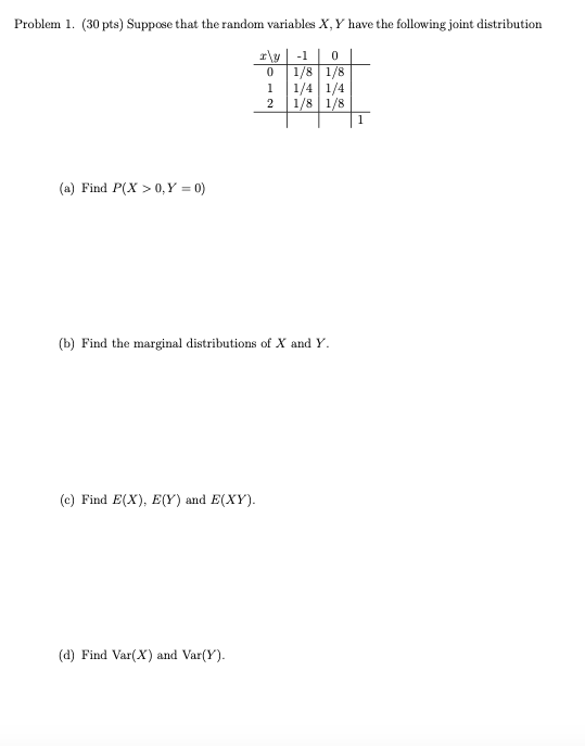 Solved Problem 1 30 Pts Suppose That The Random Variables