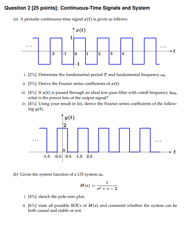 Question 2 25 Points Continuous Time Signals And Chegg Com