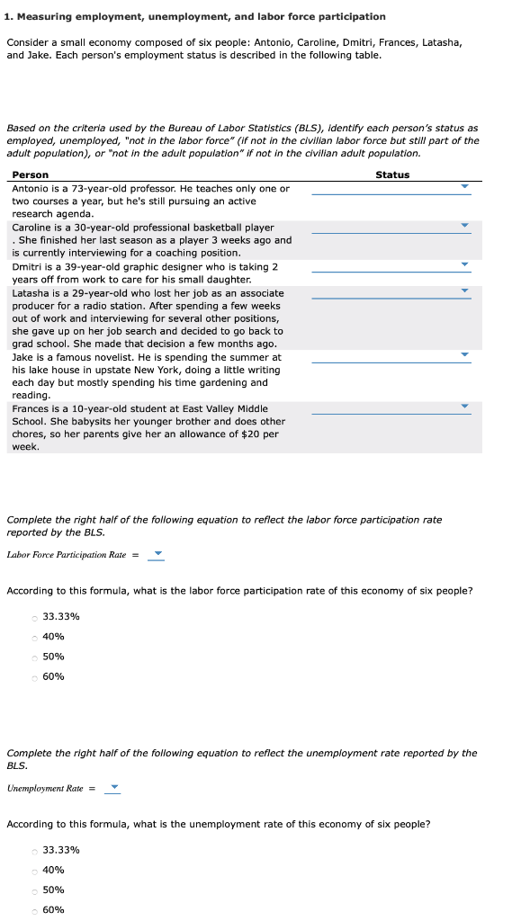 Solved 1. Measuring employment, unemployment, and labor | Chegg.com