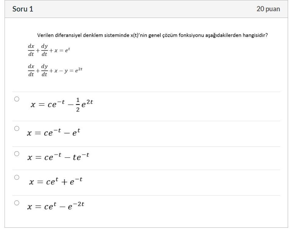 Solved Soru 1 20 Puan Verilen Diferansiyel Denklem | Chegg.com