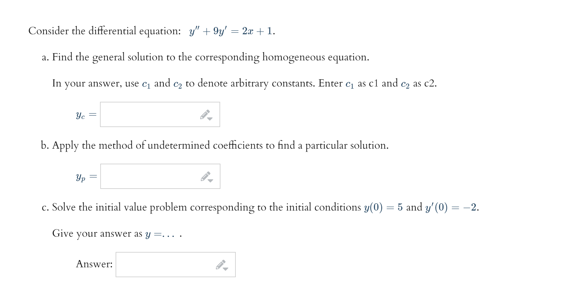 Solved Consider The Differential Equation Y 9y 2x Chegg