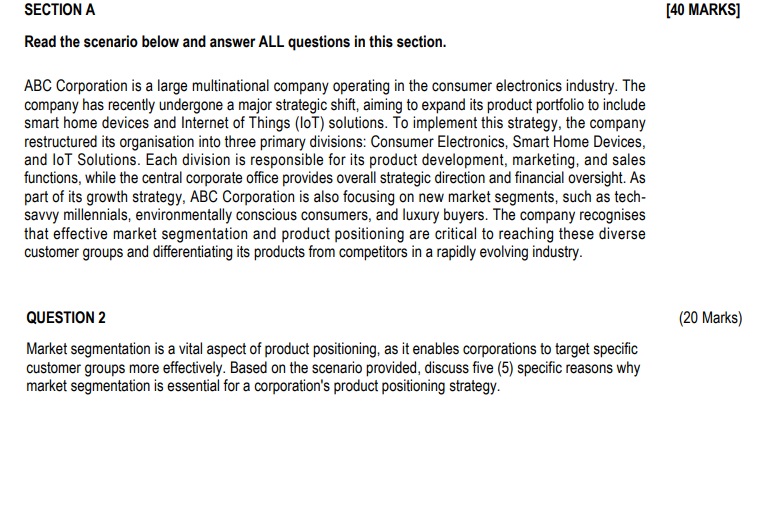 Solved SECTION A[40 ﻿MARKS]Read the scenario below and | Chegg.com