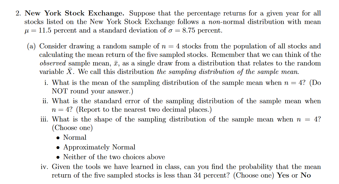 Solved 2. New York Stock Exchange. Suppose that the
