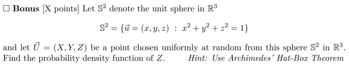 Solved Bonus (X points) Let S2 denote the unit sphere in R3 | Chegg.com