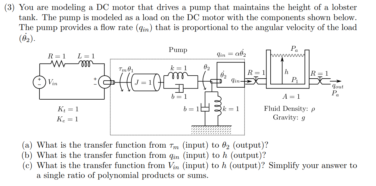 Solved 3) You are modeling a DC motor that drives a pump | Chegg.com