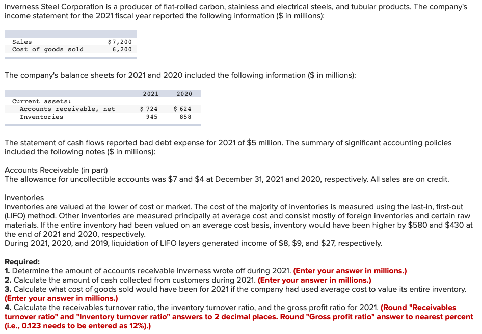 Solved Inverness Steel Corporation is a producer of