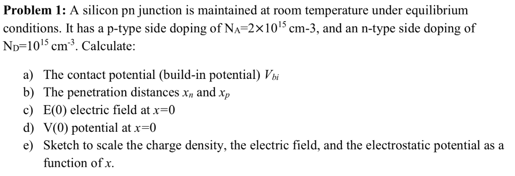 Solved Problem 1: A silicon pn junction is maintained at | Chegg.com