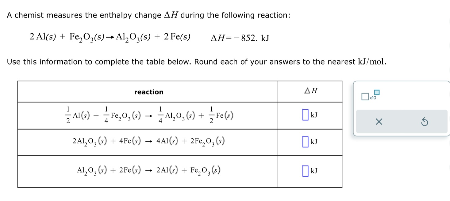 Solved A chemist measures the enthalpy change ΔH during the | Chegg.com