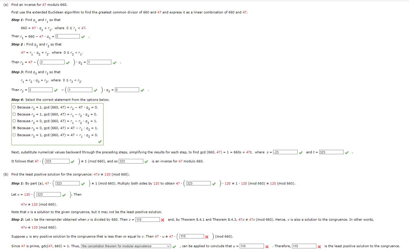 Solved First Use The Extended Euclidean Algorithm To Find | Chegg.com