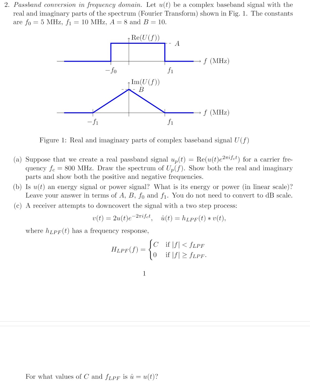 2. Passband Conversion In Frequency Domain. Let U(t) | Chegg.com