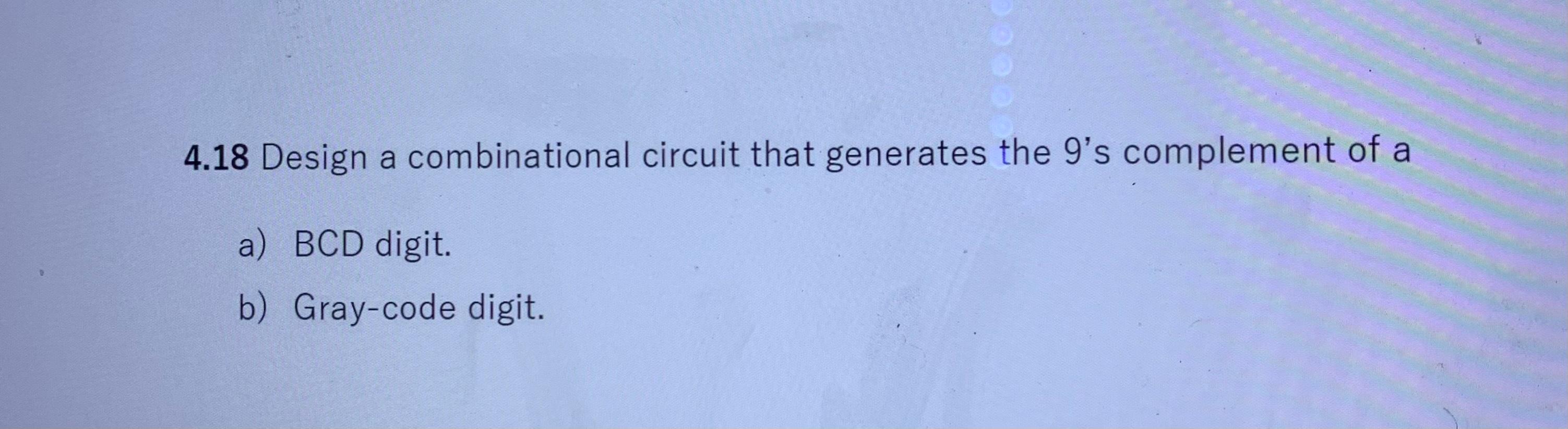 Solved 4.18 Design a combinational circuit that generates | Chegg.com
