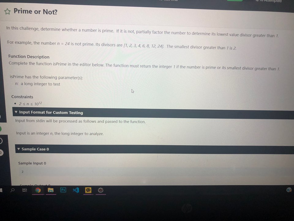 determine whether each number is prime or not prime
