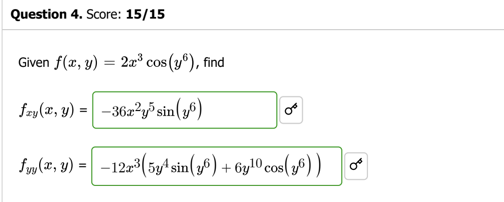 Given \( f(x, y)=2 x^{3} \cos \left(y^{6}\right) \), find \[ \begin{array}{l} f_{x y}(x, y)=-36 x^{2} y^{5} \sin \left(y^{6}\