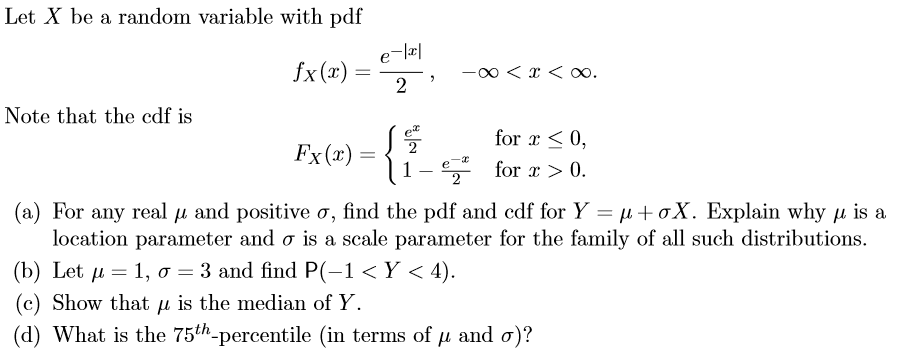Solved Let X be a random variable with pdf Note that the cdf | Chegg.com