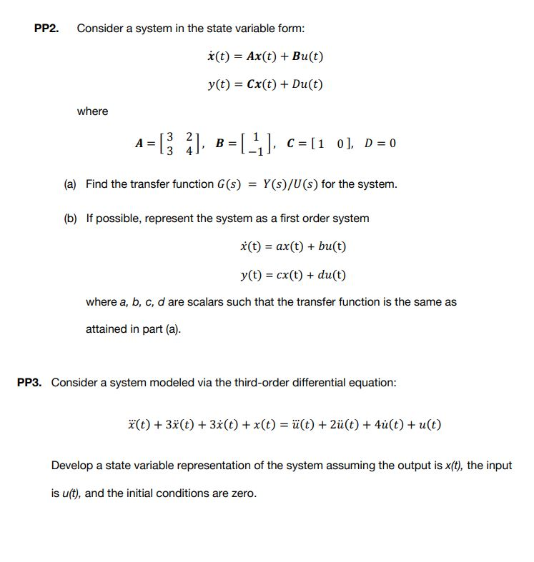 Solved PP1. A System Is Described By Two Differential | Chegg.com