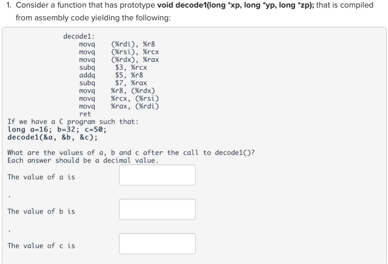 Solved 1. Consider a function that has prototype void | Chegg.com