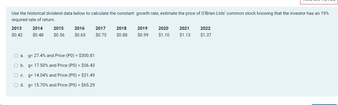 Solved Use The Historical Dividend Data Below To Calculate | Chegg.com