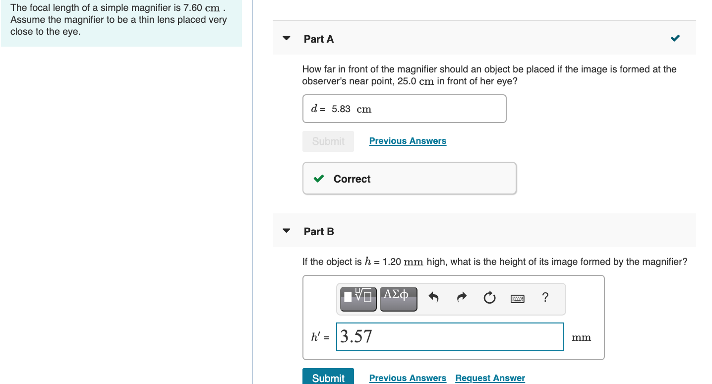 Solved Part A The focal length of the eyepiece of a certain