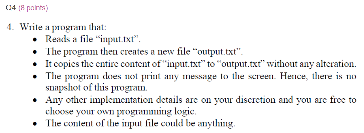 Solved Q4 (8 points) 4. Write a program that: • Reads a file | Chegg.com