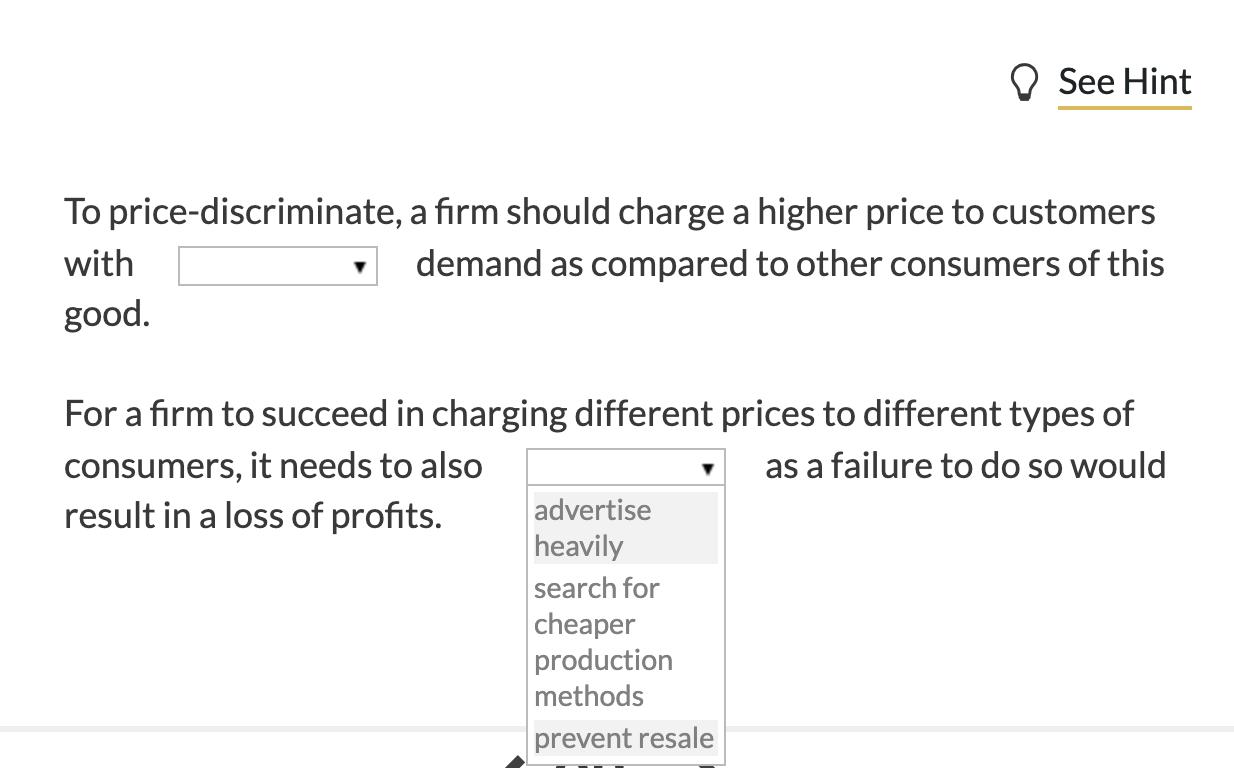 Solved 1st attempt ♡ See Hint To price-discriminate, a firm | Chegg.com