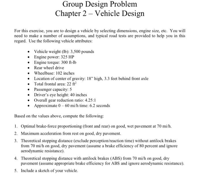 Chapter 2 Vehicles Solved Group Design Problem Chapter 2 - Vehicle Design For | Chegg.com
